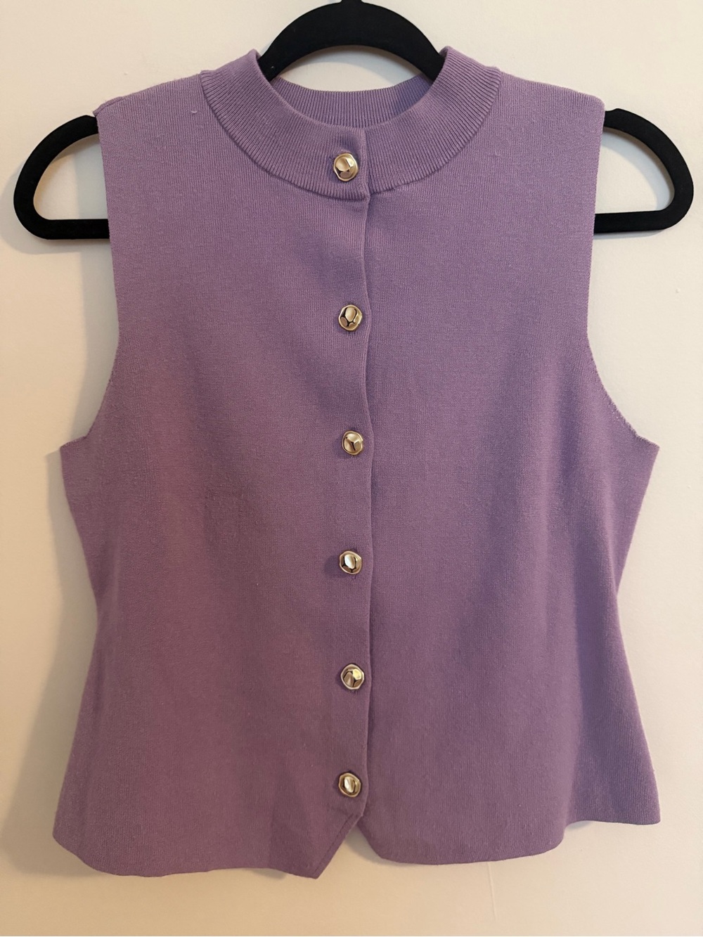 Sleeveless Lavender Knit Button-Front Top